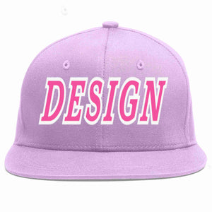 Custom Light Purple Pink-White Flat Eaves Sport Baseball Cap Design for Men/Women/Youth