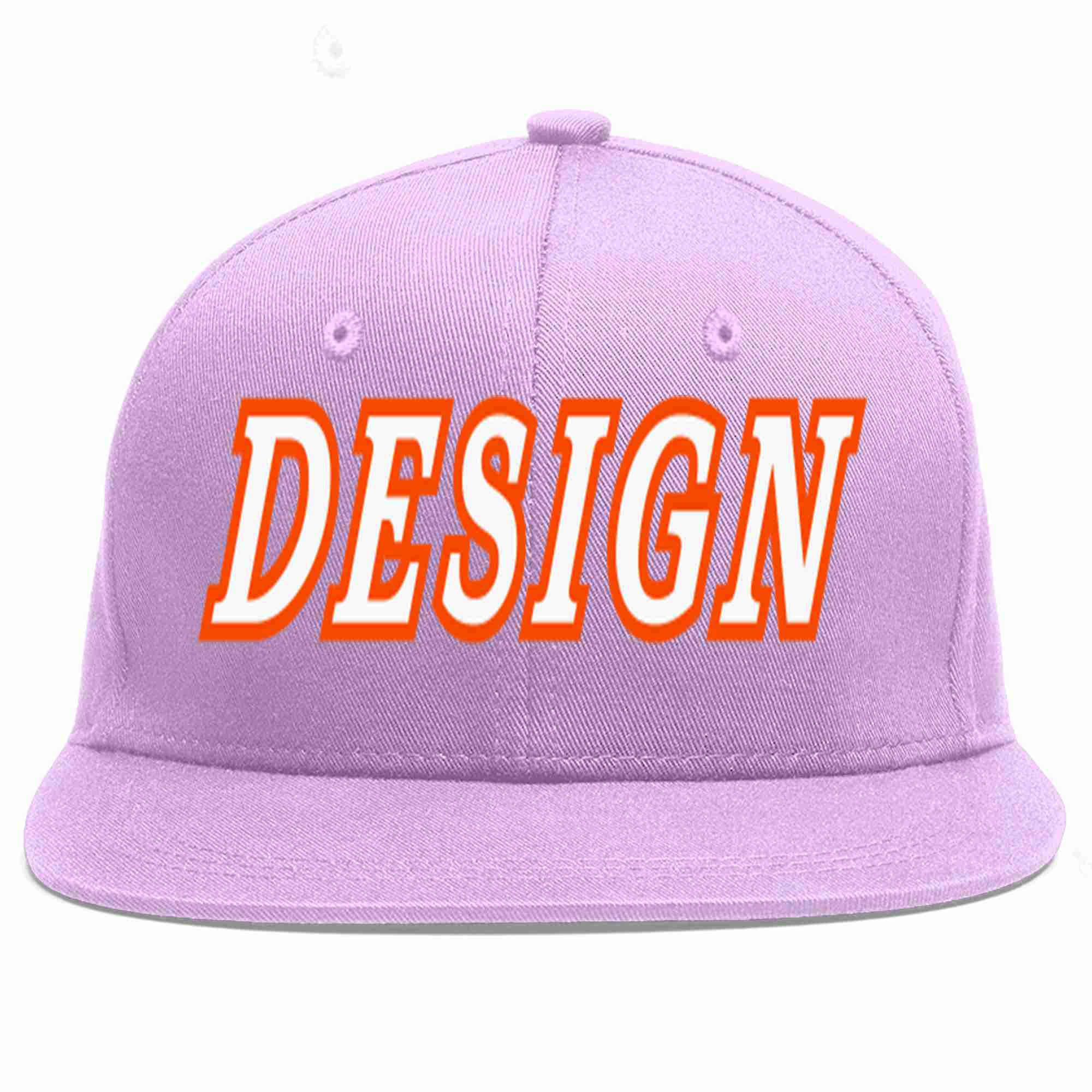 Custom Light Purple White-Orange Flat Eaves Sport Baseball Cap Design for Men/Women/Youth