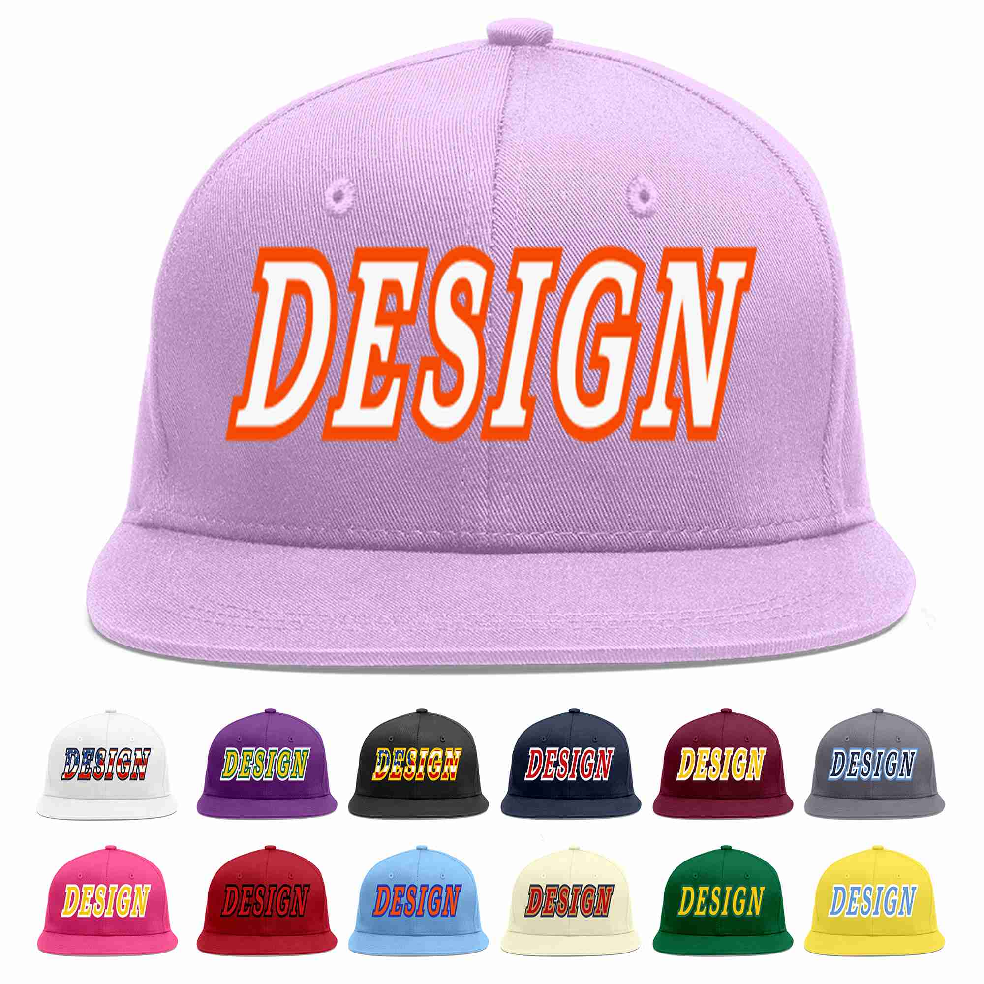 Custom Light Purple White-Orange Flat Eaves Sport Baseball Cap Design for Men/Women/Youth