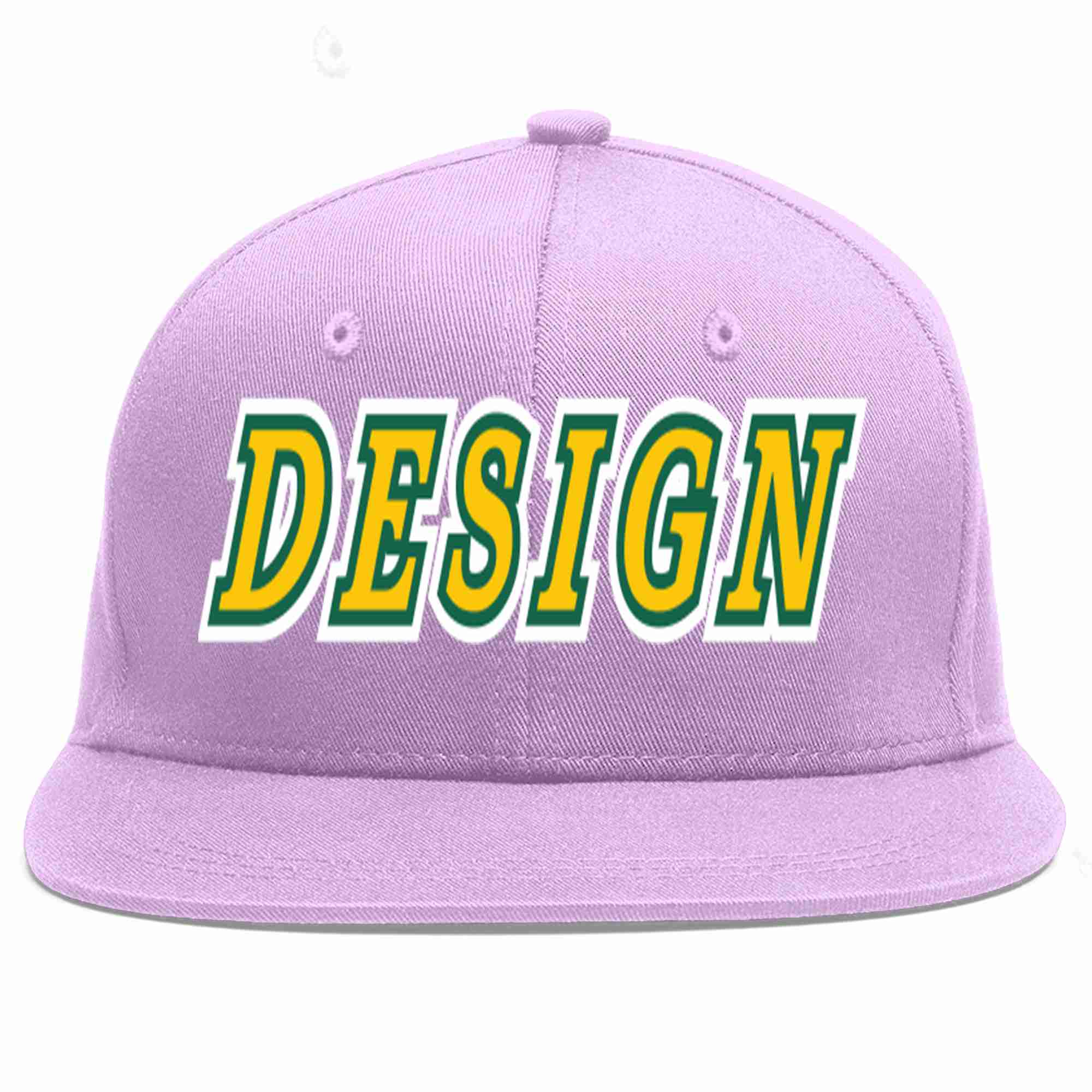 Conception personnalisée de casquette de baseball de sport à avant-toit plat violet clair or-vert Kelly pour hommes/femmes/jeunes