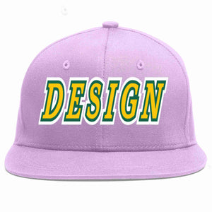 Custom Light Purple Gold-Kelly Green Flat Eaves Sport Baseball Cap Design for Men/Women/Youth