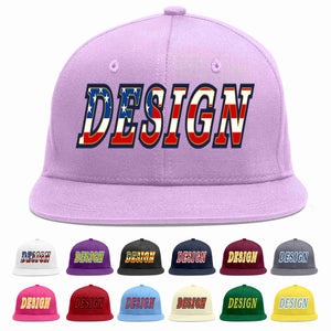 Custom Light Purple Vintage USA Flag-Gold Flat Eaves Sport Baseball Cap Design for Men/Women/Youth