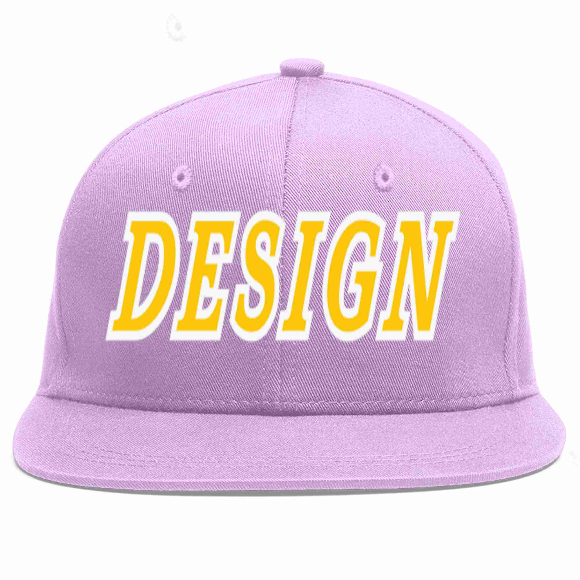 Custom Light Purple Gold-White Flat Eaves Sport Baseball Cap Design for Men/Women/Youth