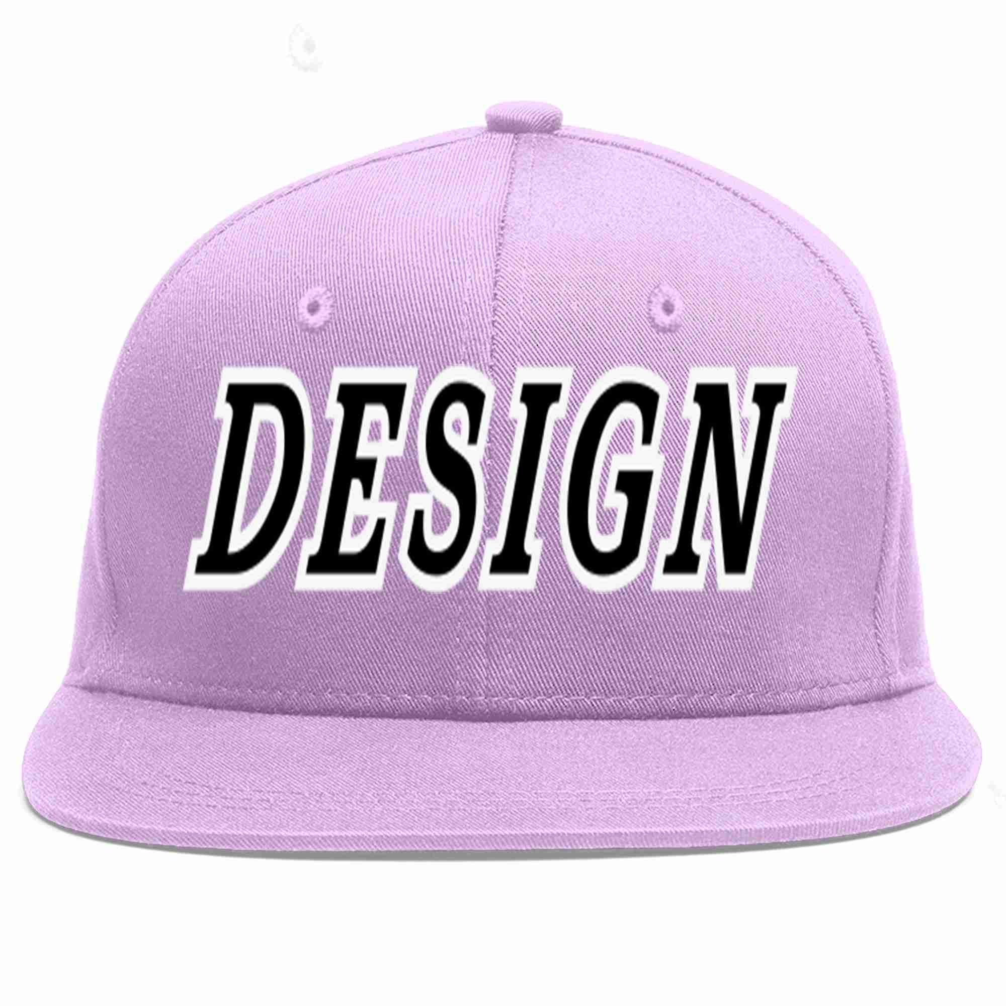 Custom Light Purple Black-White Flat Eaves Sport Baseball Cap Design for Men/Women/Youth