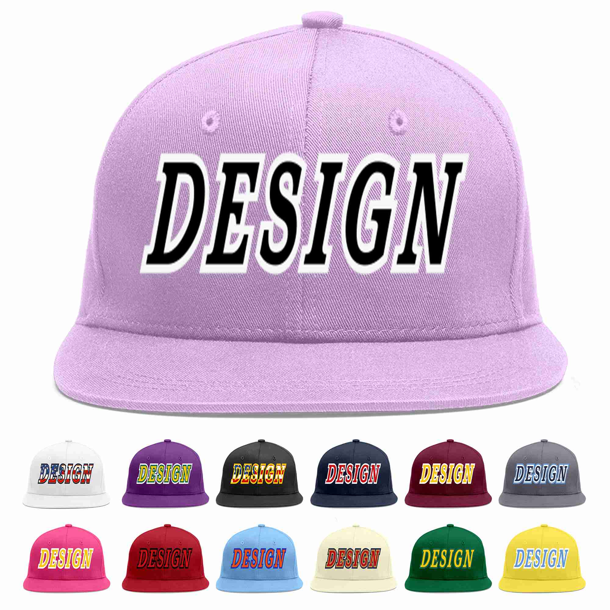 Custom Light Purple Black-White Flat Eaves Sport Baseball Cap Design for Men/Women/Youth