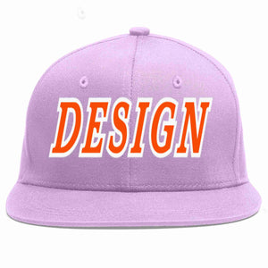 Custom Light Purple Orange-White Flat Eaves Sport Baseball Cap Design for Men/Women/Youth