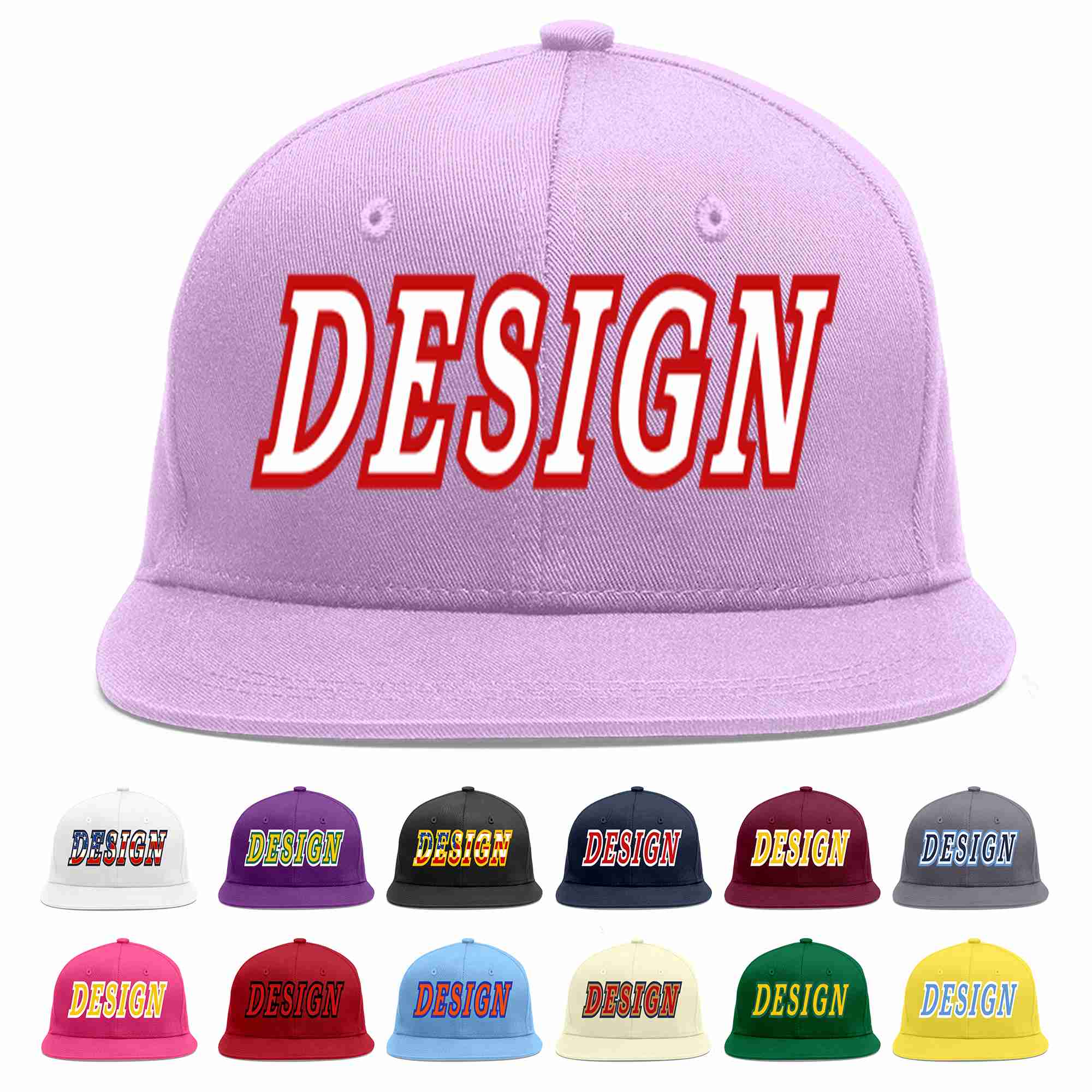 Custom Light Purple White-Red Flat Eaves Sport Baseball Cap Design for Men/Women/Youth