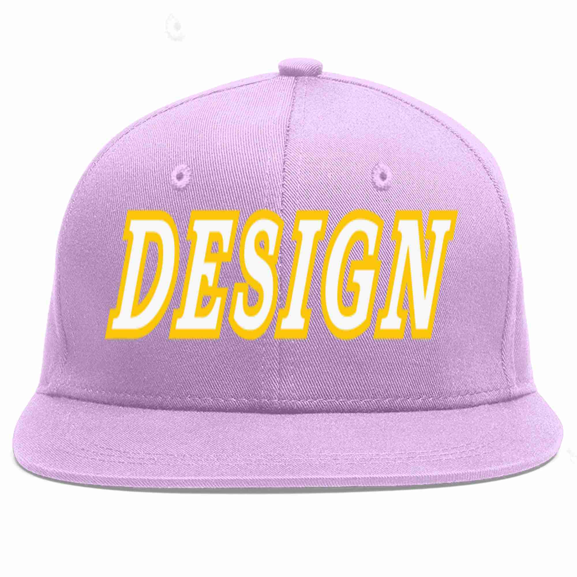 Custom Light Purple White-Gold Flat Eaves Sport Baseball Cap Design for Men/Women/Youth