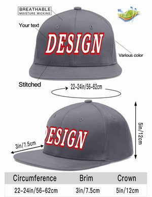 Custom Dark Gray White-Red Flat Eaves Sport Baseball Cap Design for Men/Women/Youth