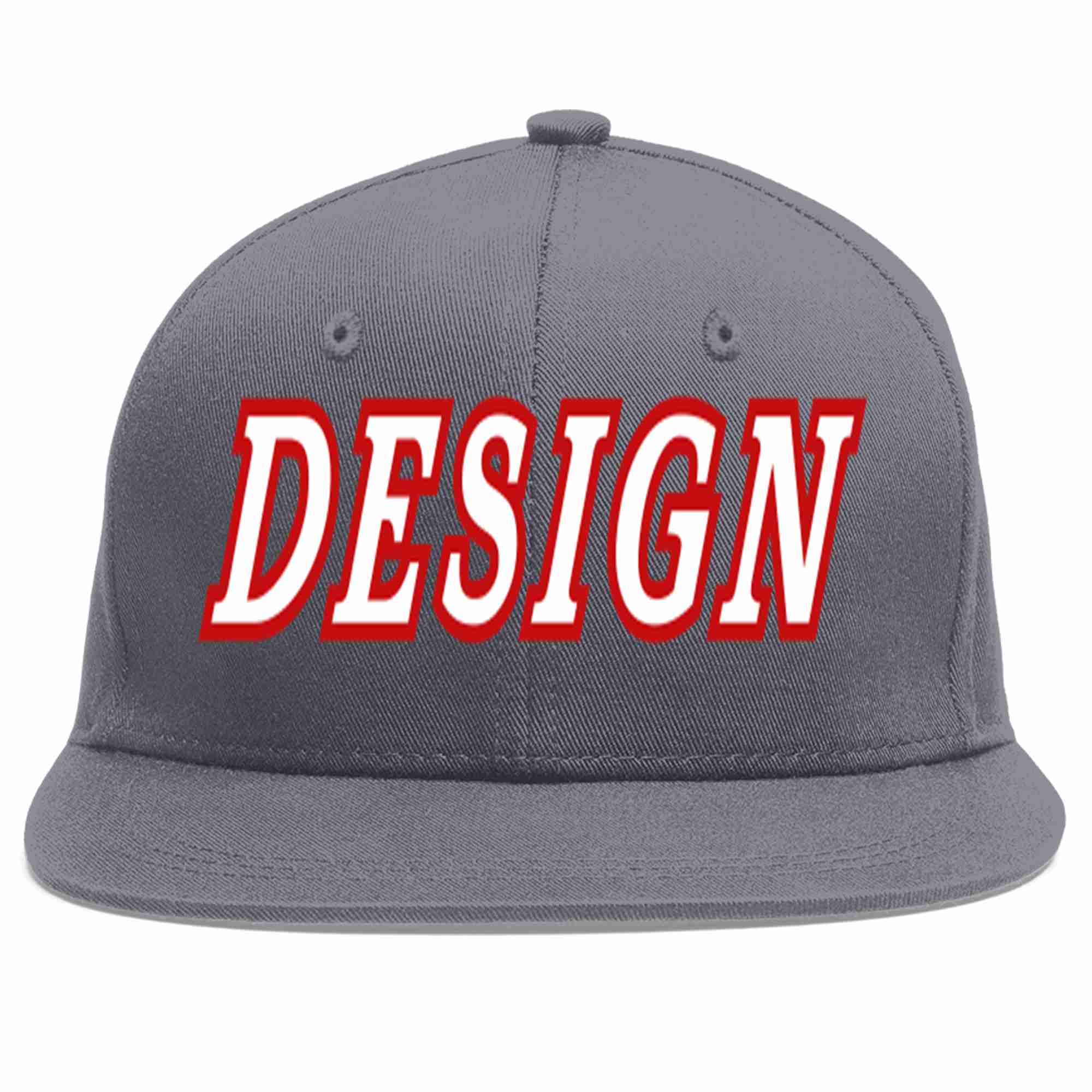 Custom Dark Gray White-Red Flat Eaves Sport Baseball Cap Design for Men/Women/Youth