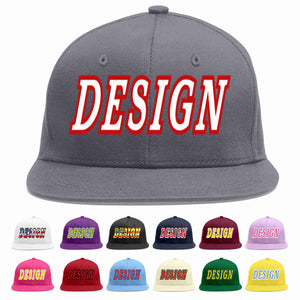 Custom Dark Gray White-Red Flat Eaves Sport Baseball Cap Design for Men/Women/Youth