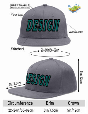 Custom Dark Gray Aqua-Black Flat Eaves Sport Baseball Cap Design for Men/Women/Youth