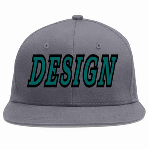 Custom Dark Gray Aqua-Black Flat Eaves Sport Baseball Cap Design for Men/Women/Youth