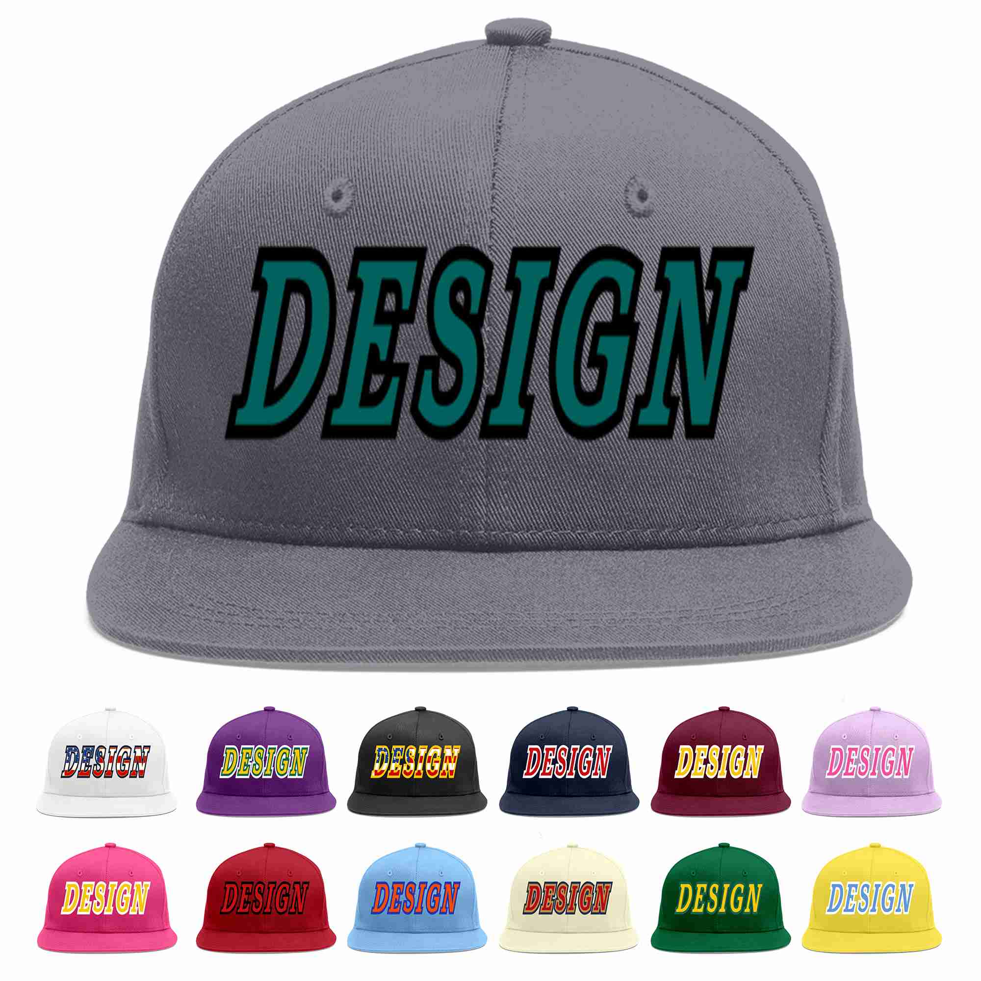 Custom Dark Gray Aqua-Black Flat Eaves Sport Baseball Cap Design for Men/Women/Youth