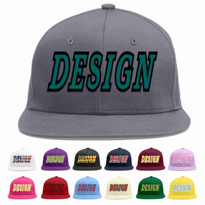 Custom Dark Gray Aqua-Black Flat Eaves Sport Baseball Cap Design for Men/Women/Youth