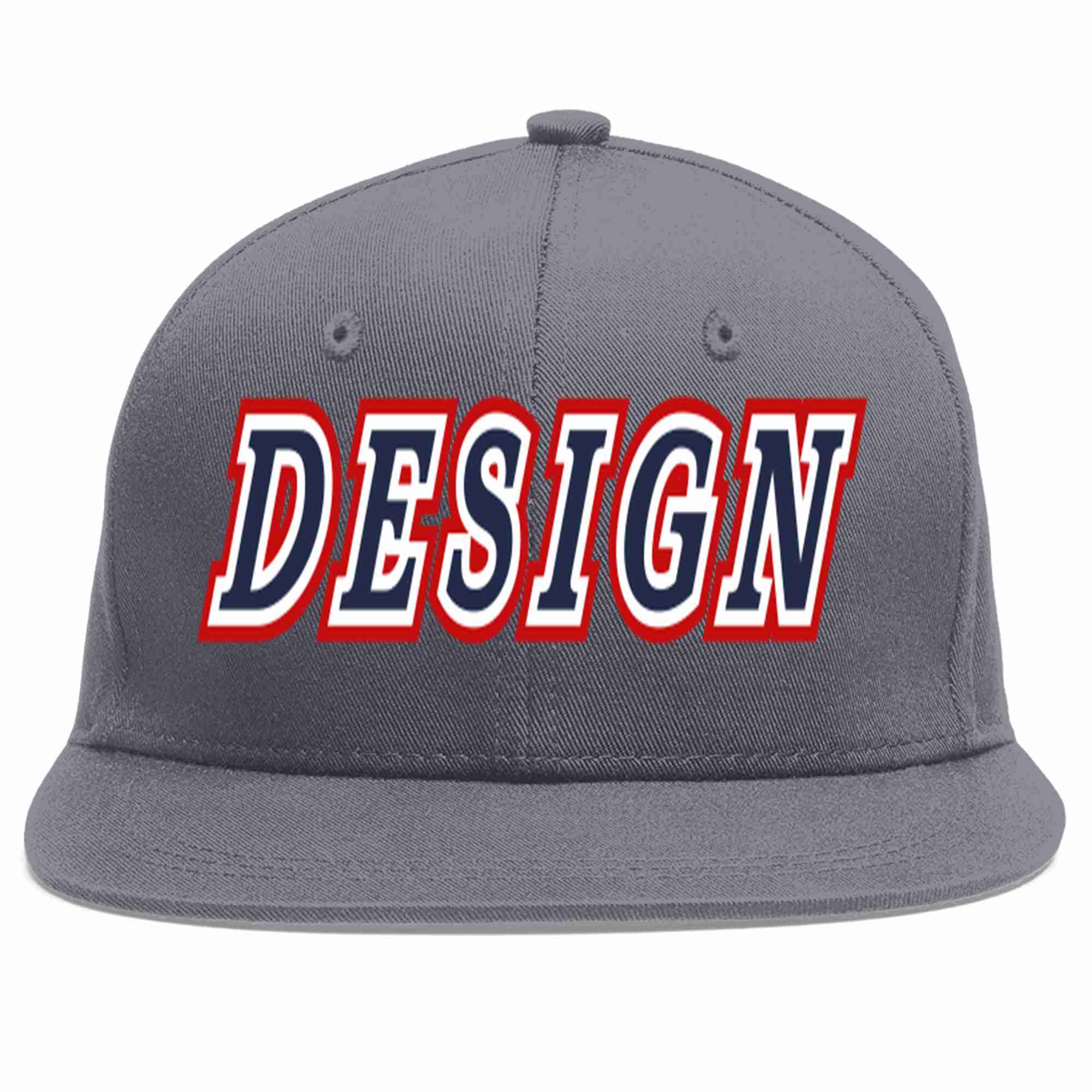 Conception personnalisée de casquette de baseball de sport à avant-toit plat gris foncé marine-blanc pour hommes/femmes/jeunes