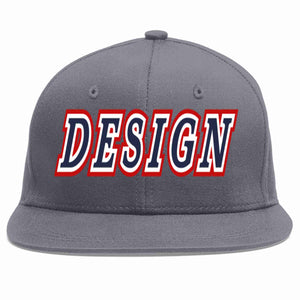 Custom Dark Gray Navy-White Flat Eaves Sport Baseball Cap Design for Men/Women/Youth