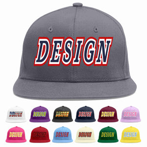 Custom Dark Gray Navy-White Flat Eaves Sport Baseball Cap Design for Men/Women/Youth