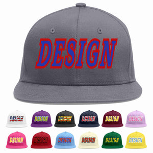 Custom Dark Gray Royal-Red Flat Eaves Sport Baseball Cap Design for Men/Women/Youth