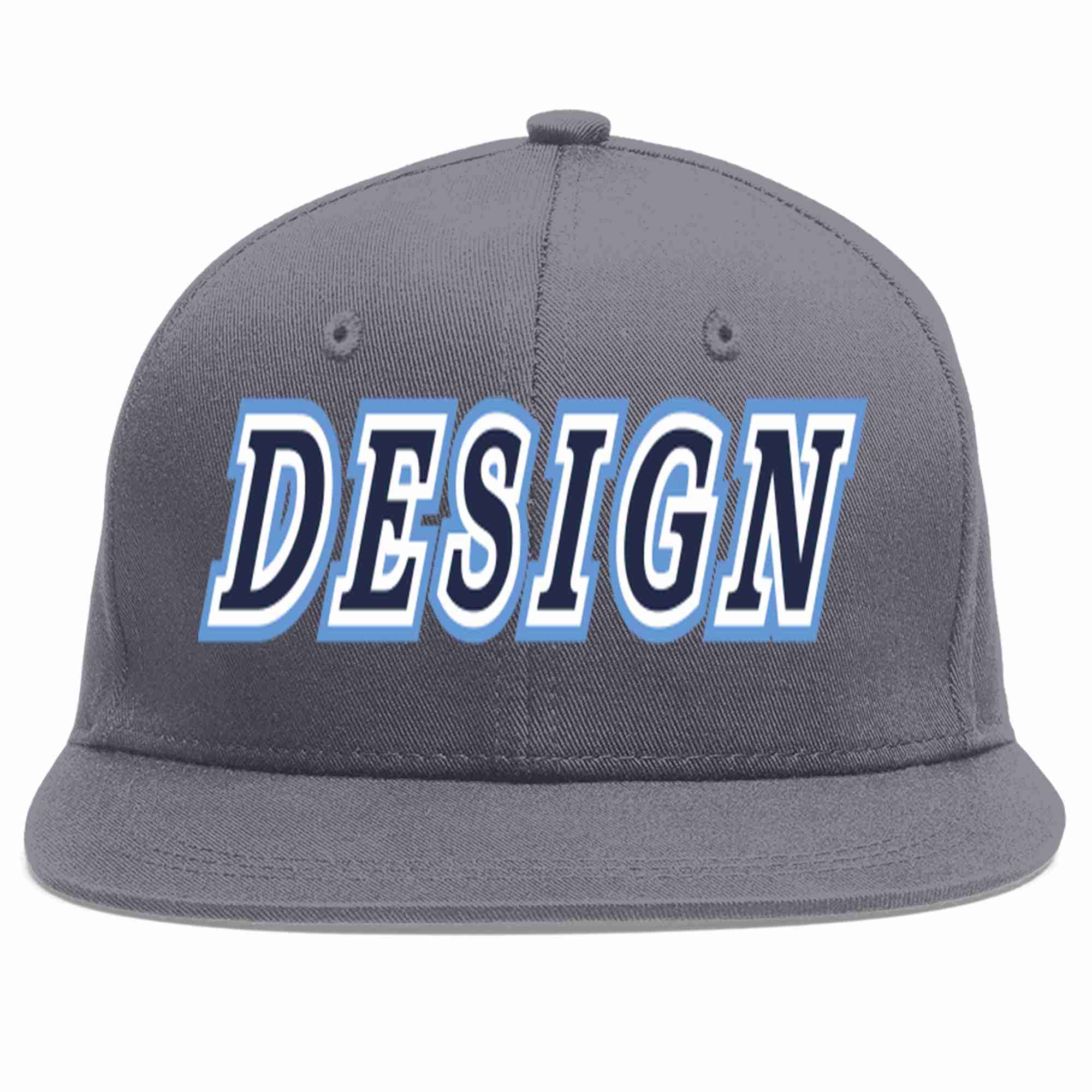 Custom Dark Gray Navy-White Flat Eaves Sport Baseball Cap Design for Men/Women/Youth