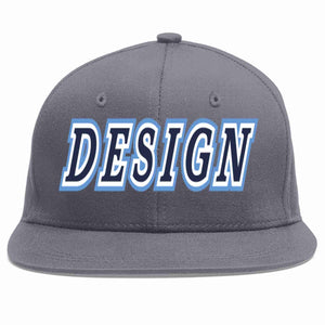 Conception personnalisée de casquette de baseball de sport à avant-toit plat gris foncé marine-blanc pour hommes/femmes/jeunes