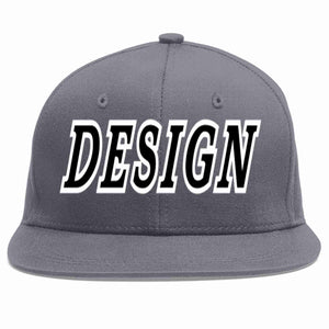 Conception personnalisée de casquette de baseball de sport à avant-toit plat gris foncé noir-blanc pour hommes/femmes/jeunes