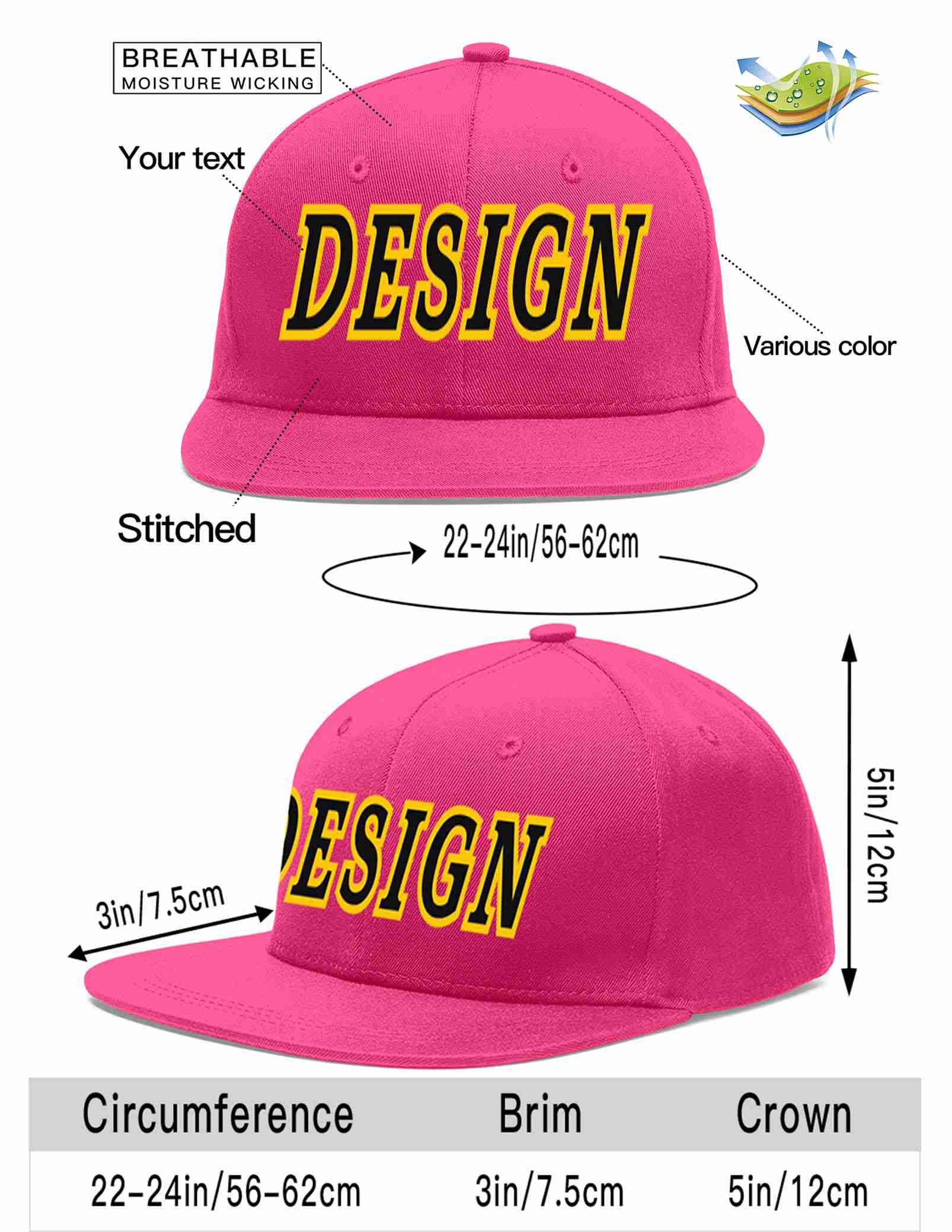 Custom Rose Red Black-Gold Flat Eaves Sport Baseball Cap Design for Men/Women/Youth