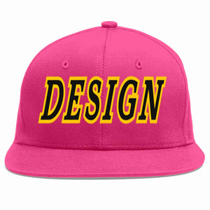 Custom Rose Red Black-Gold Flat Eaves Sport Baseball Cap Design for Men/Women/Youth