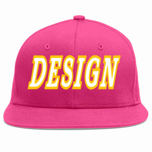 Custom Rose Red White-Gold Flat Eaves Sport Baseball Cap Design for Men/Women/Youth