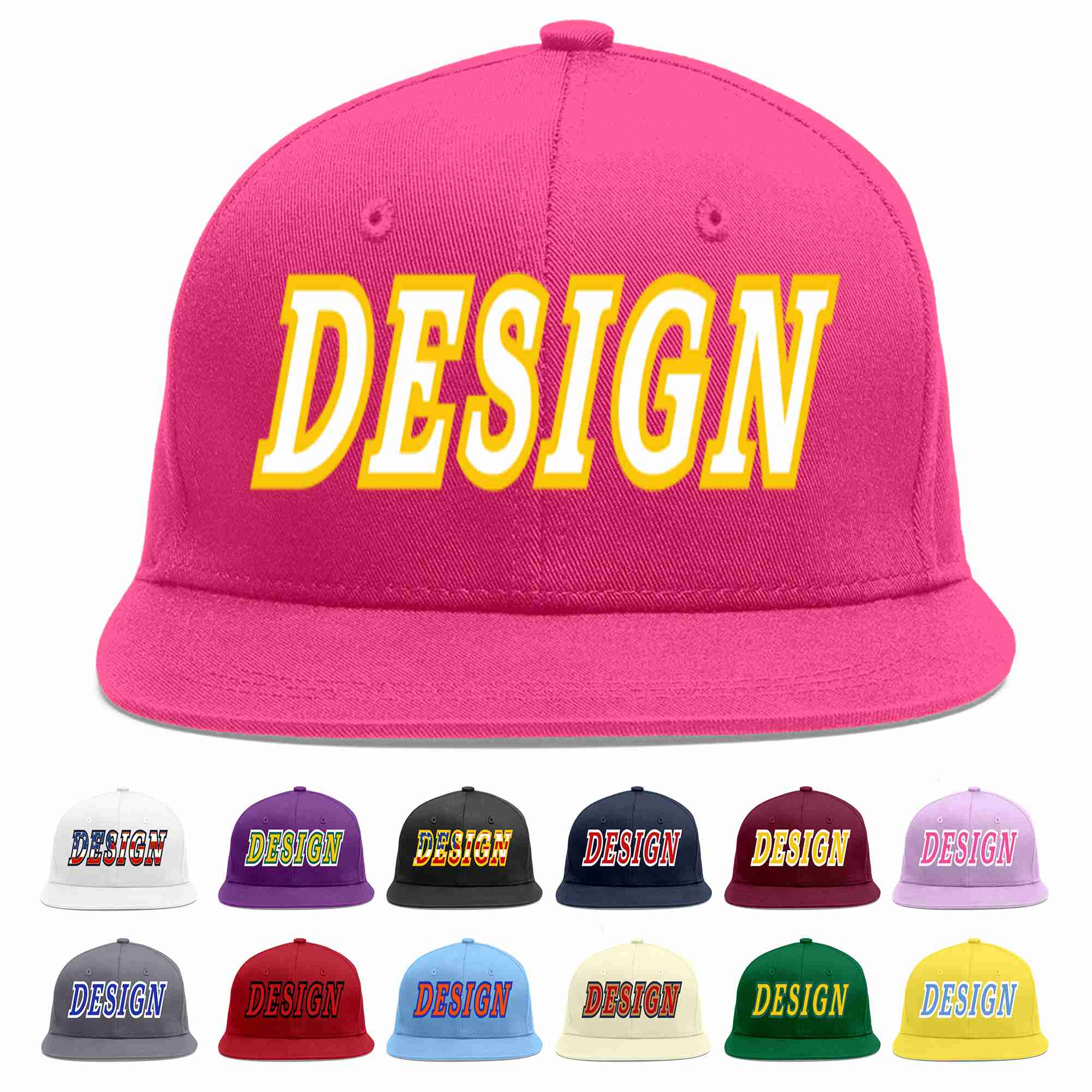 Custom Rose Red White-Gold Flat Eaves Sport Baseball Cap Design for Men/Women/Youth