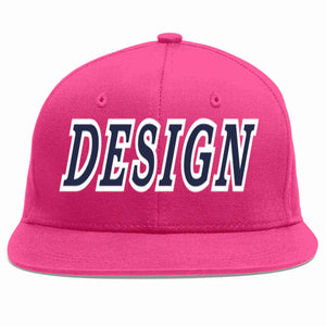 Custom Rose Red Navy-White Flat Eaves Sport Baseball Cap Design for Men/Women/Youth