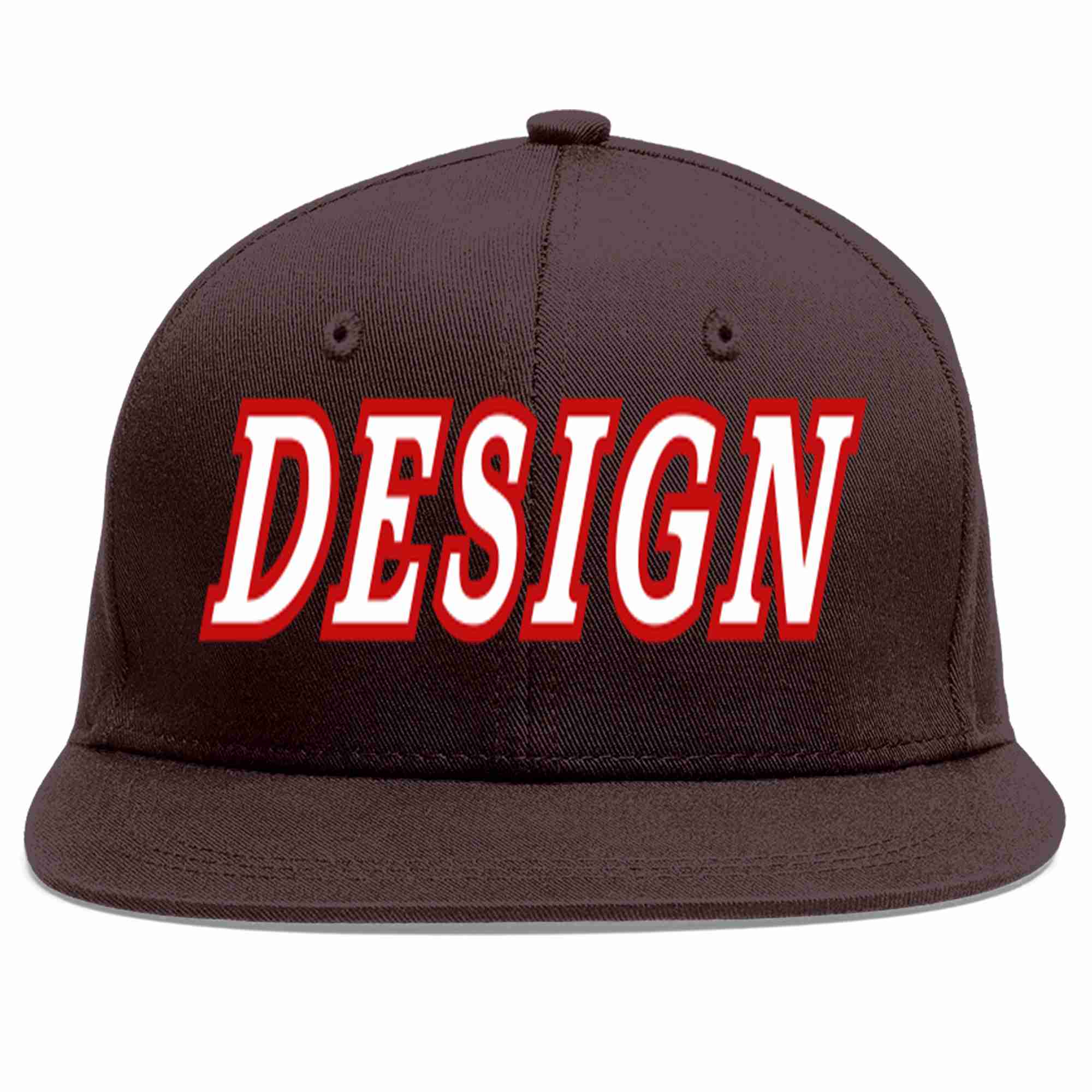 Custom Brown White-Red Flat Eaves Sport Baseball Cap Design for Men/Women/Youth