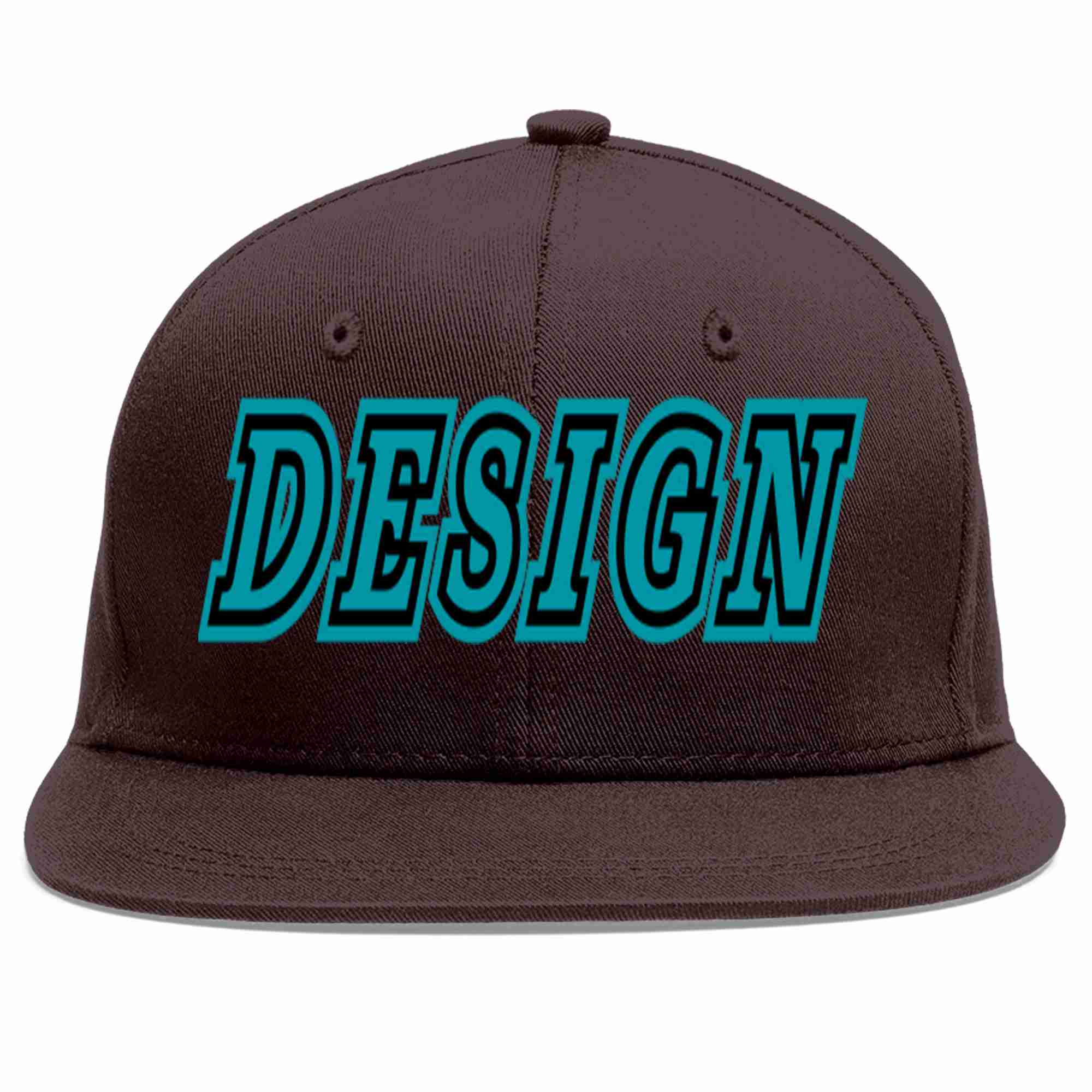 Custom Brown Aqua-Black Flat Eaves Sport Baseball Cap Design for Men/Women/Youth