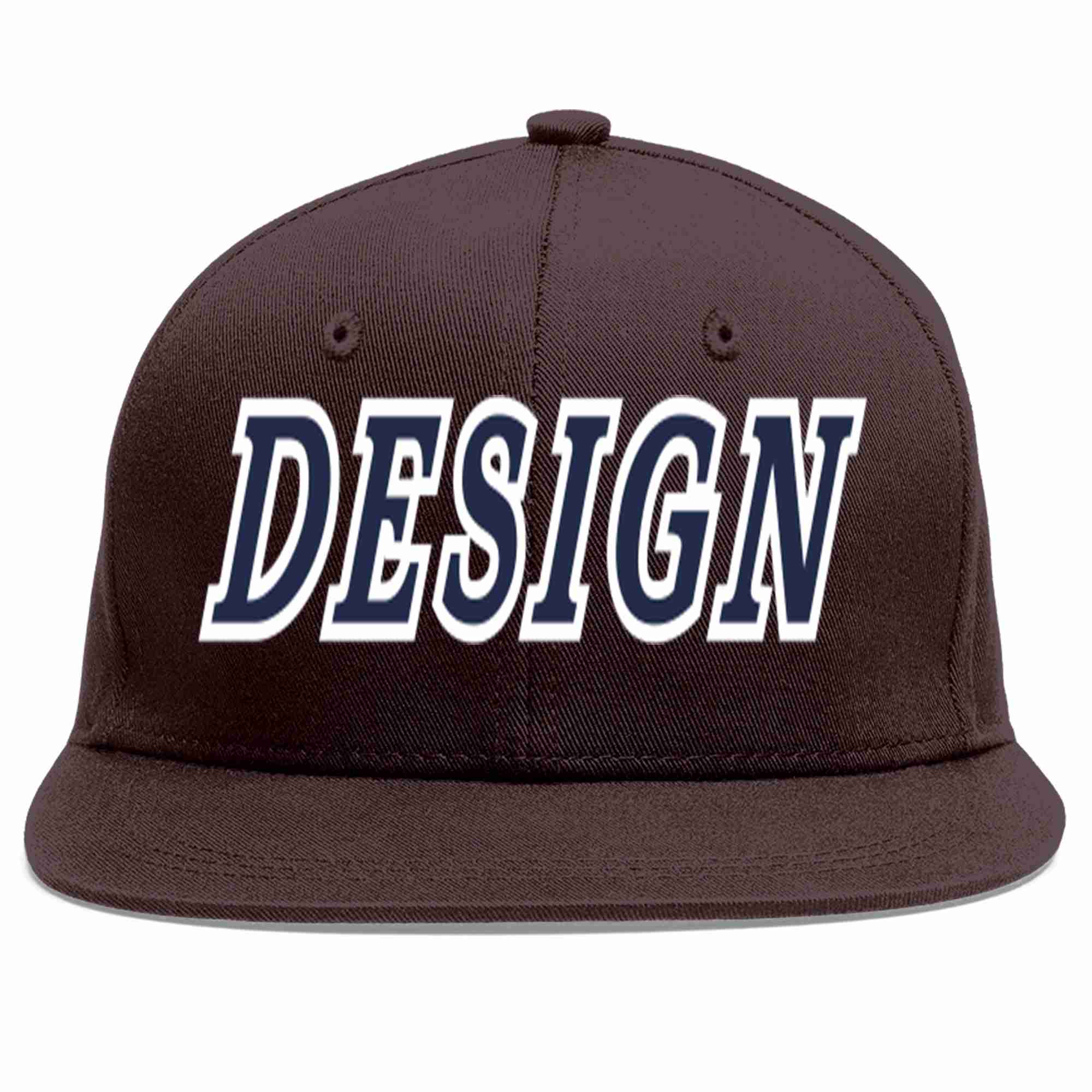 Custom Brown Navy-White Flat Eaves Sport Baseball Cap Design for Men/Women/Youth