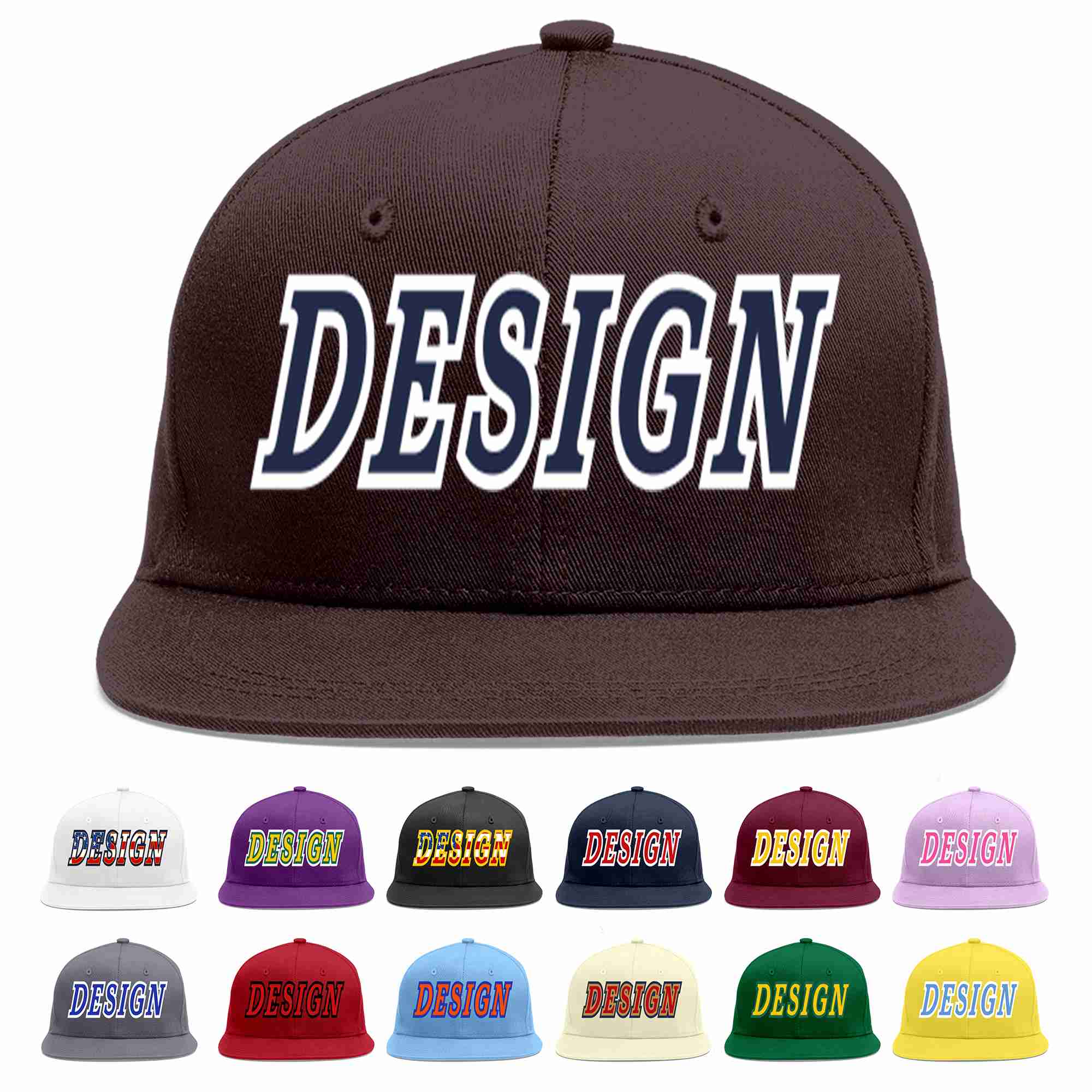 Custom Brown Navy-White Flat Eaves Sport Baseball Cap Design for Men/Women/Youth