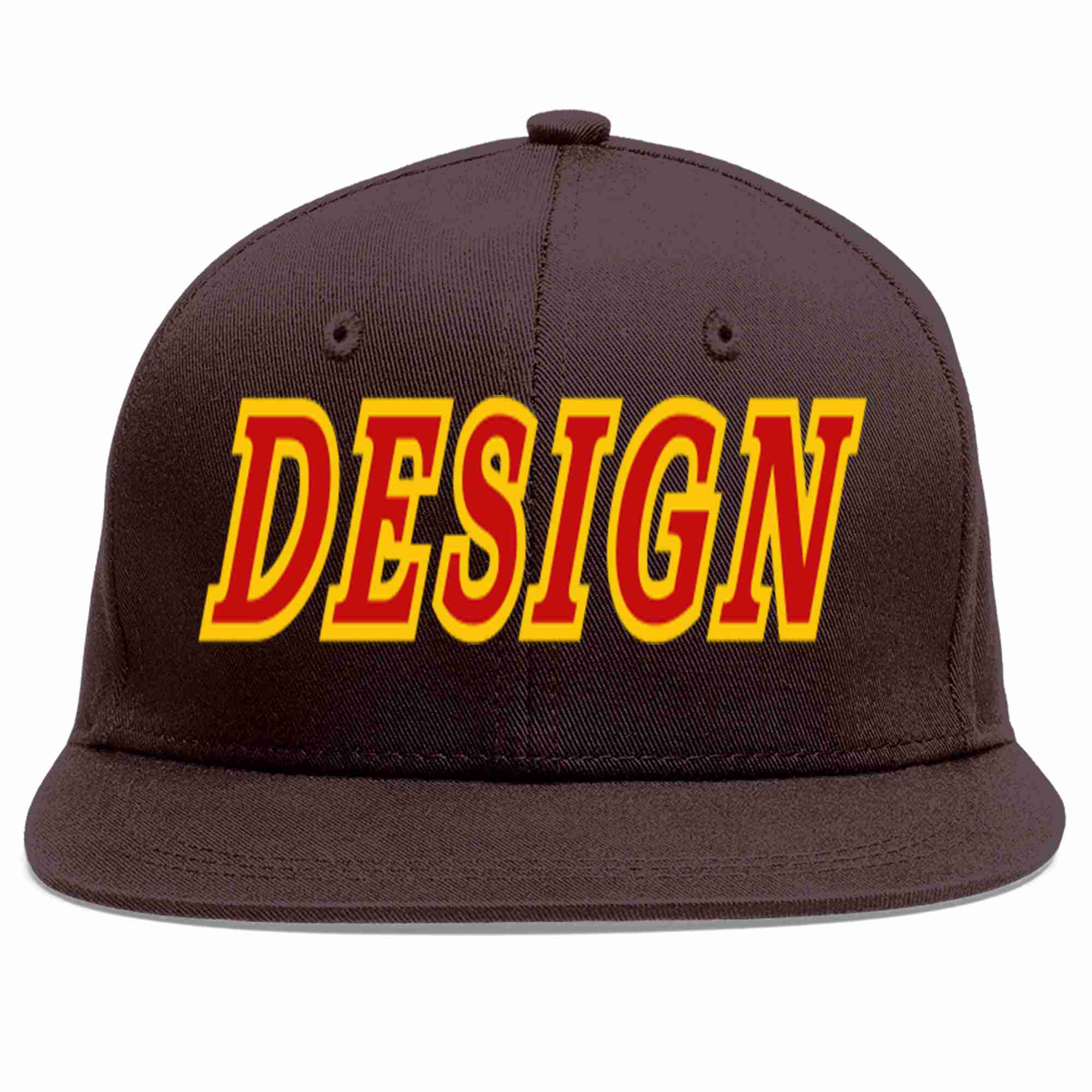 Custom Brown Red-Yellow Flat Eaves Sport Baseball Cap Design for Men/Women/Youth