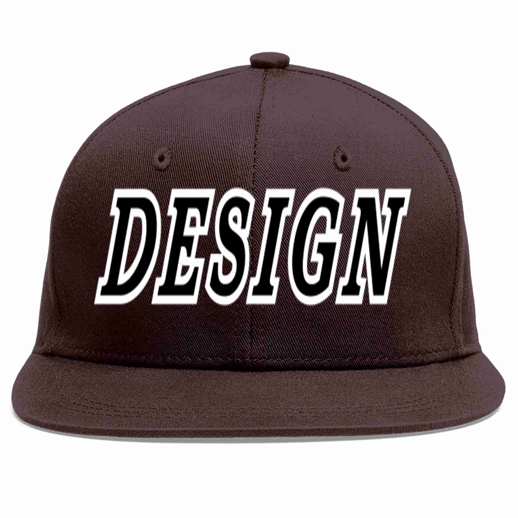 Custom Brown Black-White Flat Eaves Sport Baseball Cap Design for Men/Women/Youth