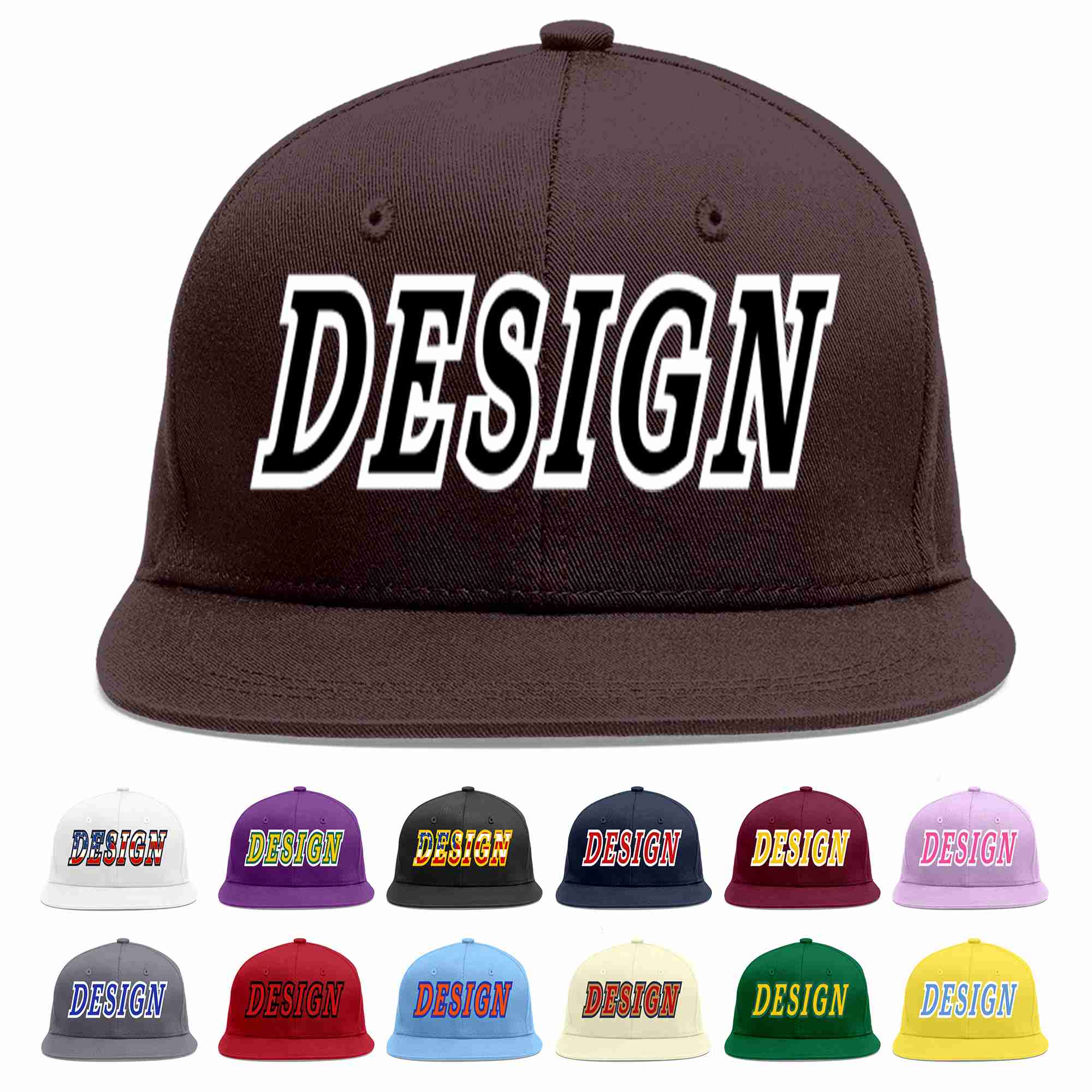 Custom Brown Black-White Flat Eaves Sport Baseball Cap Design for Men/Women/Youth