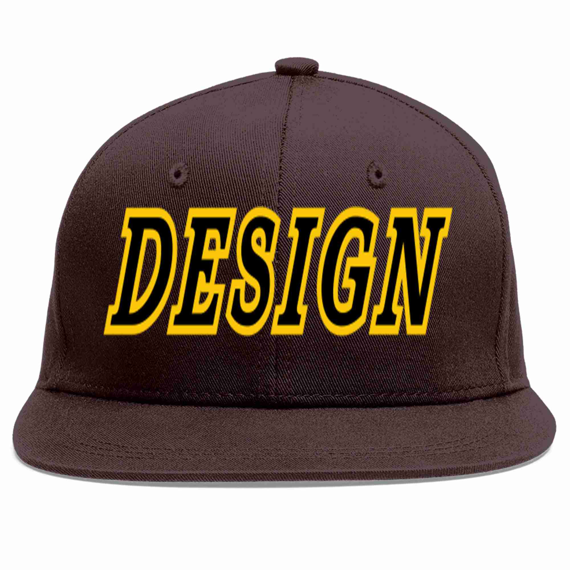 Custom Brown Black-Gold Flat Eaves Sport Baseball Cap Design for Men/Women/Youth