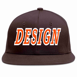 Conception personnalisée de casquette de baseball de sport à avant-toit plat marron orange-blanc pour hommes/femmes/jeunes