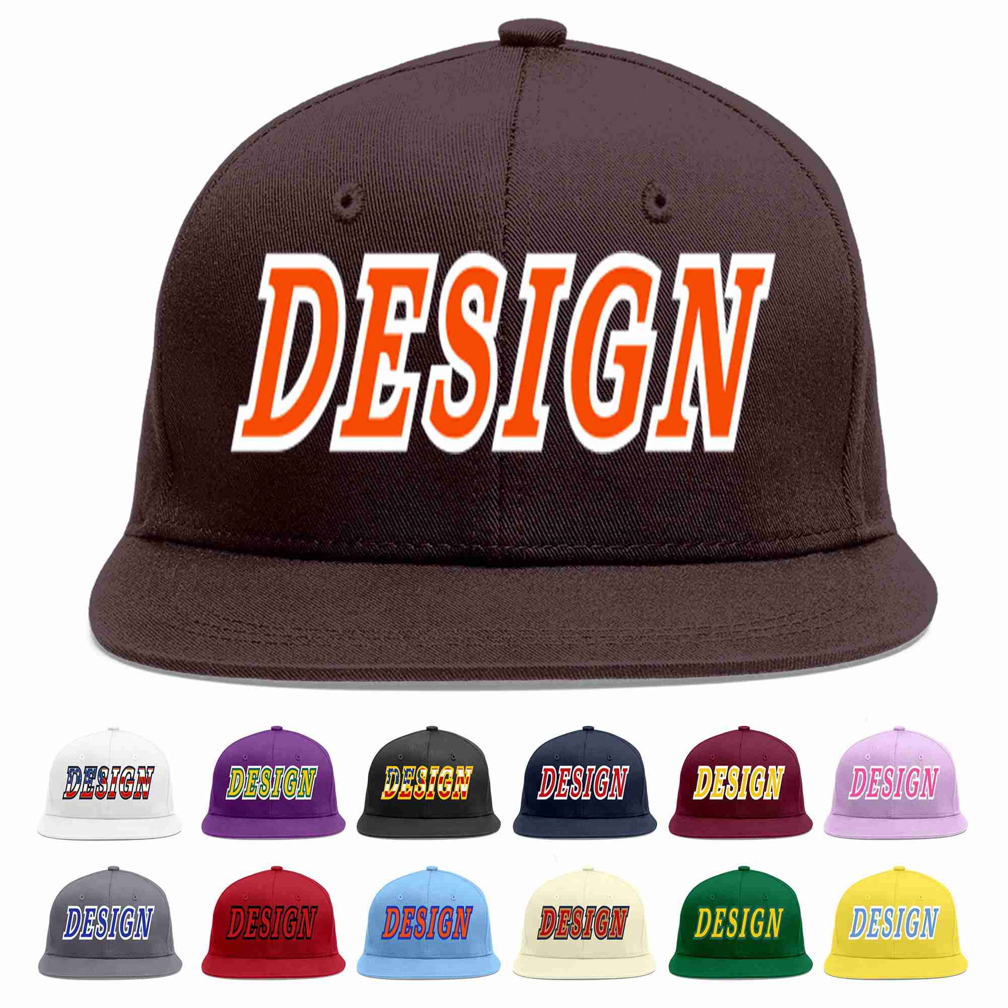 Custom Brown Orange-White Flat Eaves Sport Baseball Cap Design for Men/Women/Youth