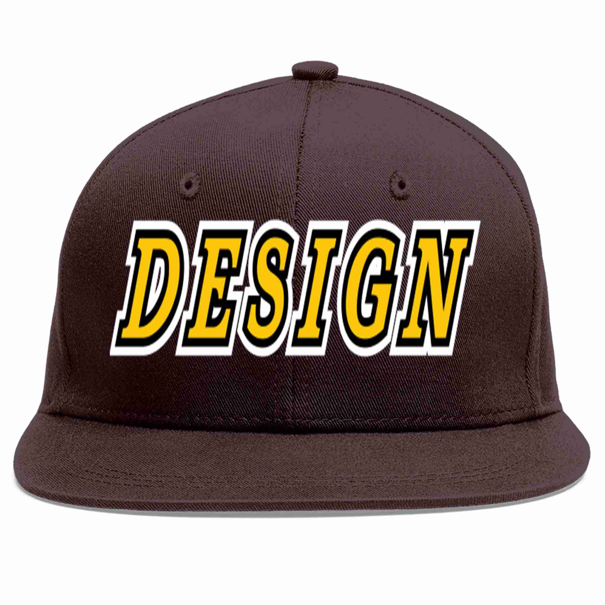 Custom Brown Gold-Black Flat Eaves Sport Baseball Cap Design for Men/Women/Youth