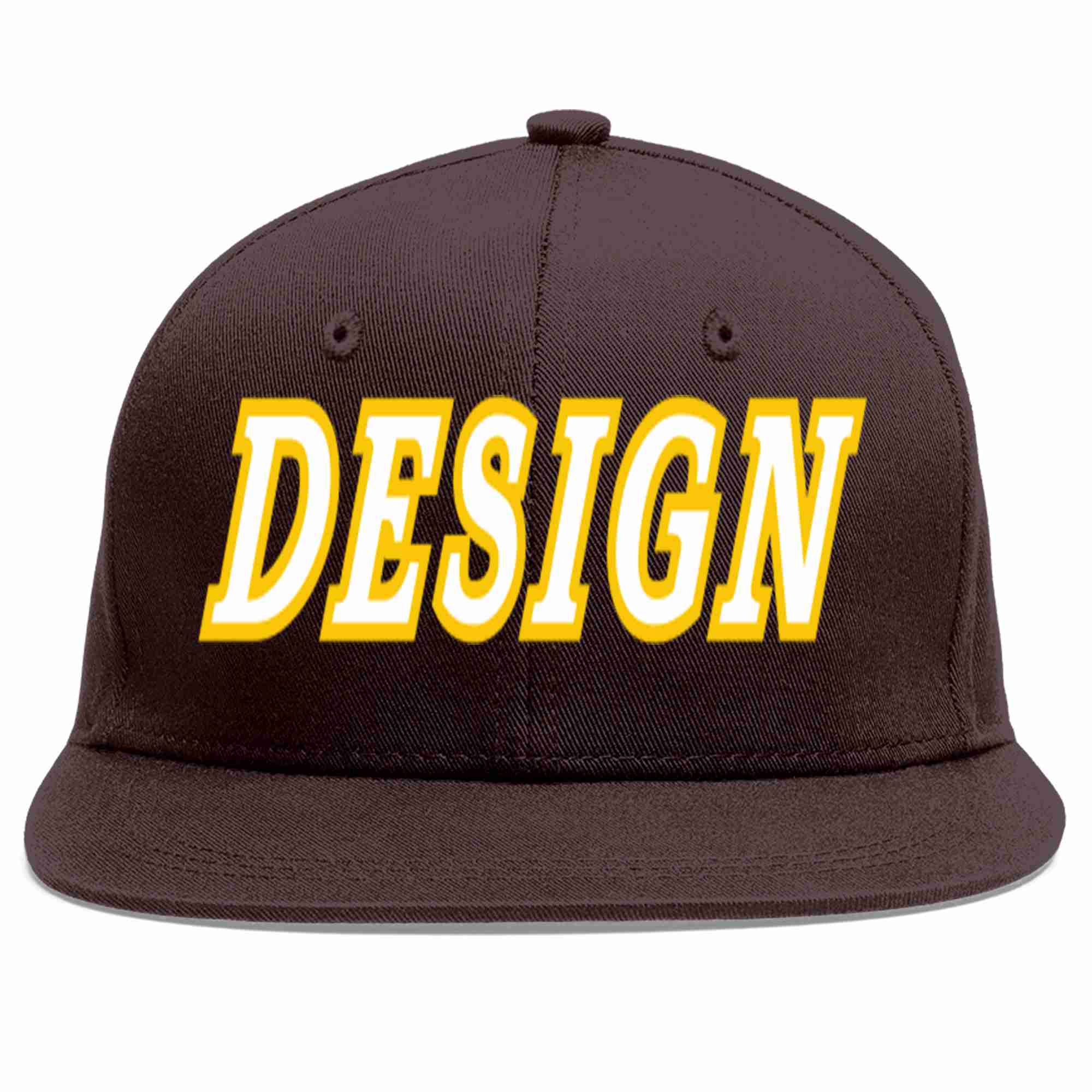 Custom Brown White-Gold Flat Eaves Sport Baseball Cap Design for Men/Women/Youth