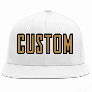 Custom White Old Gold-Black Casual Sport Baseball Cap