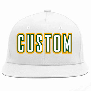 Custom White White-Kelly Green Casual Sport Baseball Cap