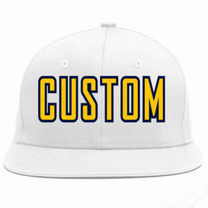 Custom White Gold-Navy Casual Sport Baseball Cap