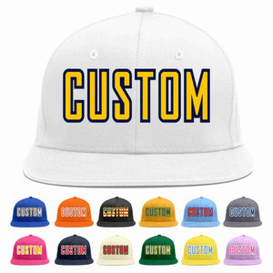 Custom White Gold-Navy Casual Sport Baseball Cap