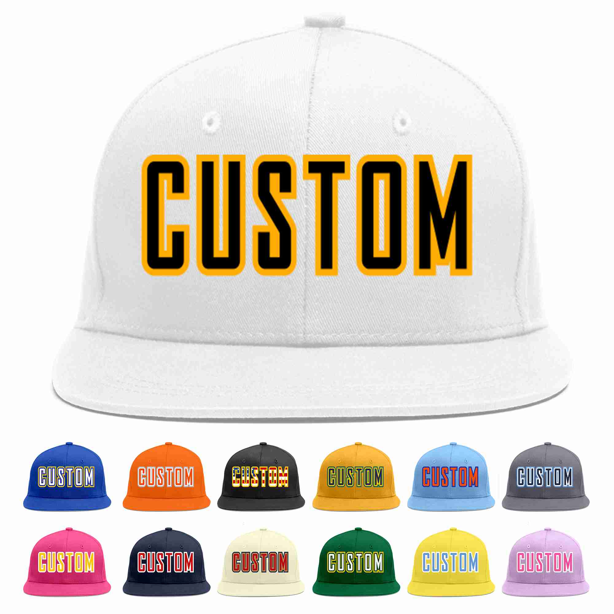 Custom White Black-Yellow Casual Sport Baseball Cap