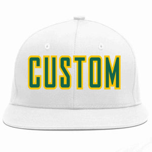 Custom White Kelly Green-Gold Casual Sport Baseball Cap