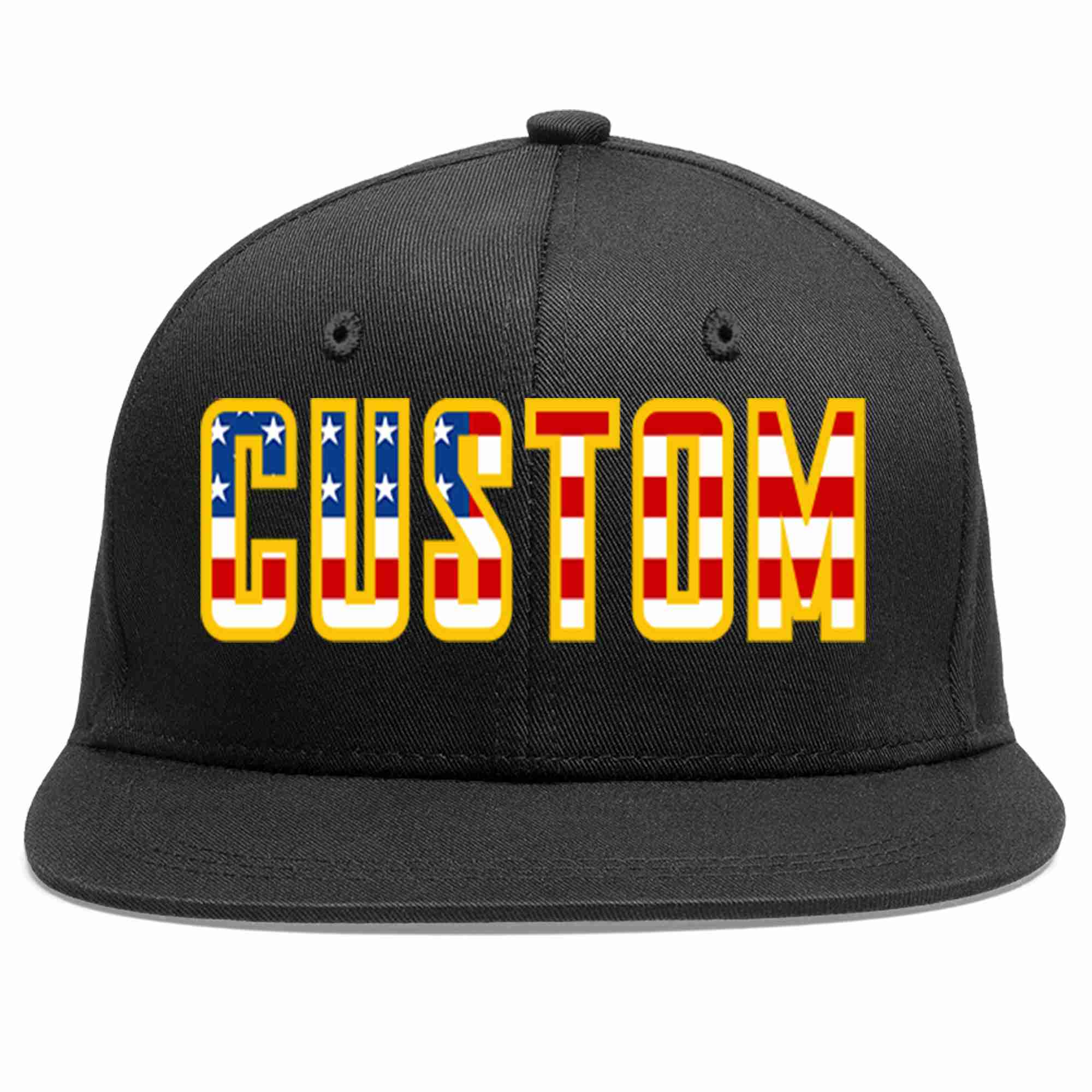 Custom Black Vintage?USA?Flag-Gold Casual Sport Baseball Cap